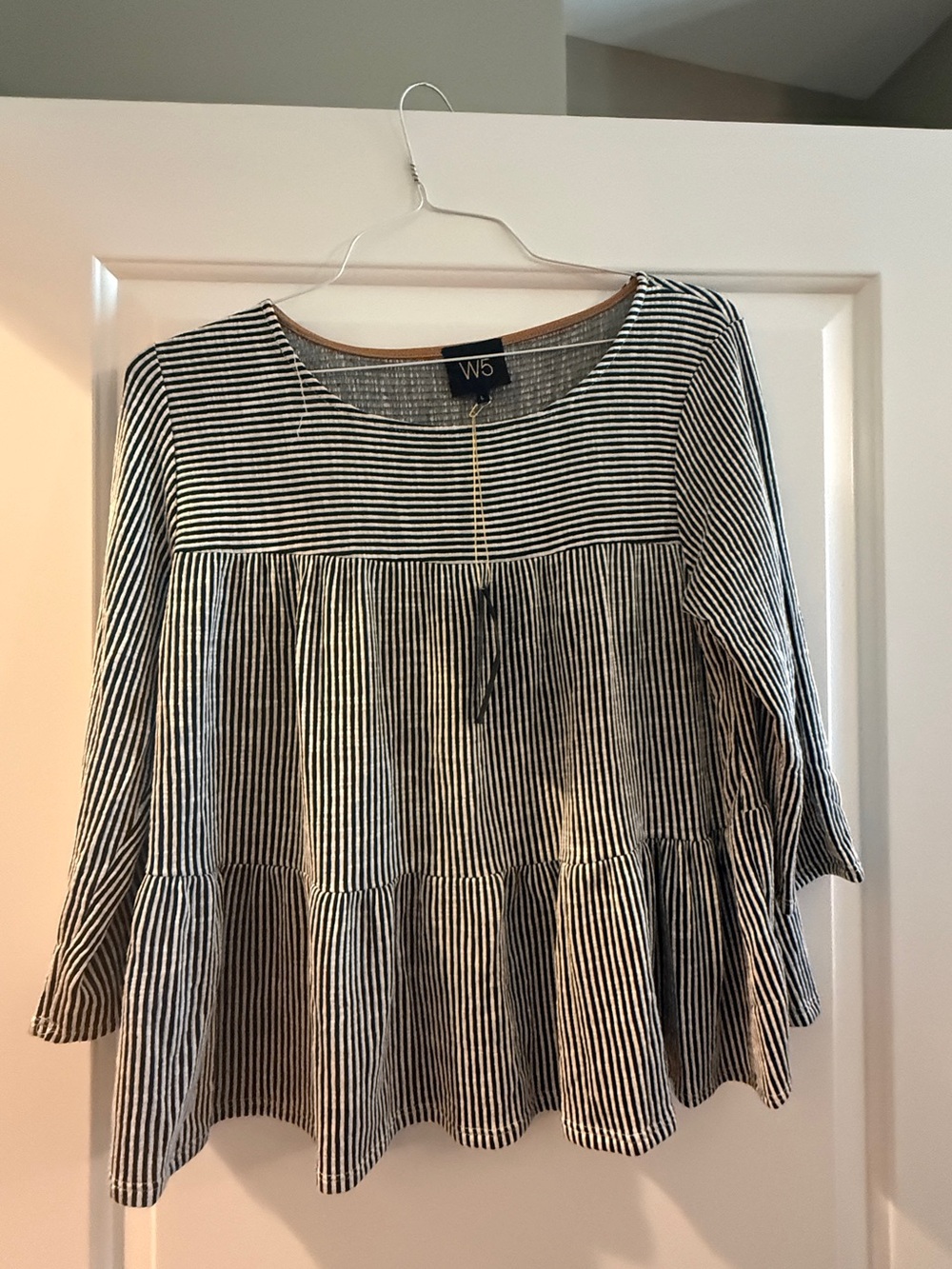 W5 Black and White Striped Tiered Peasant Tunic